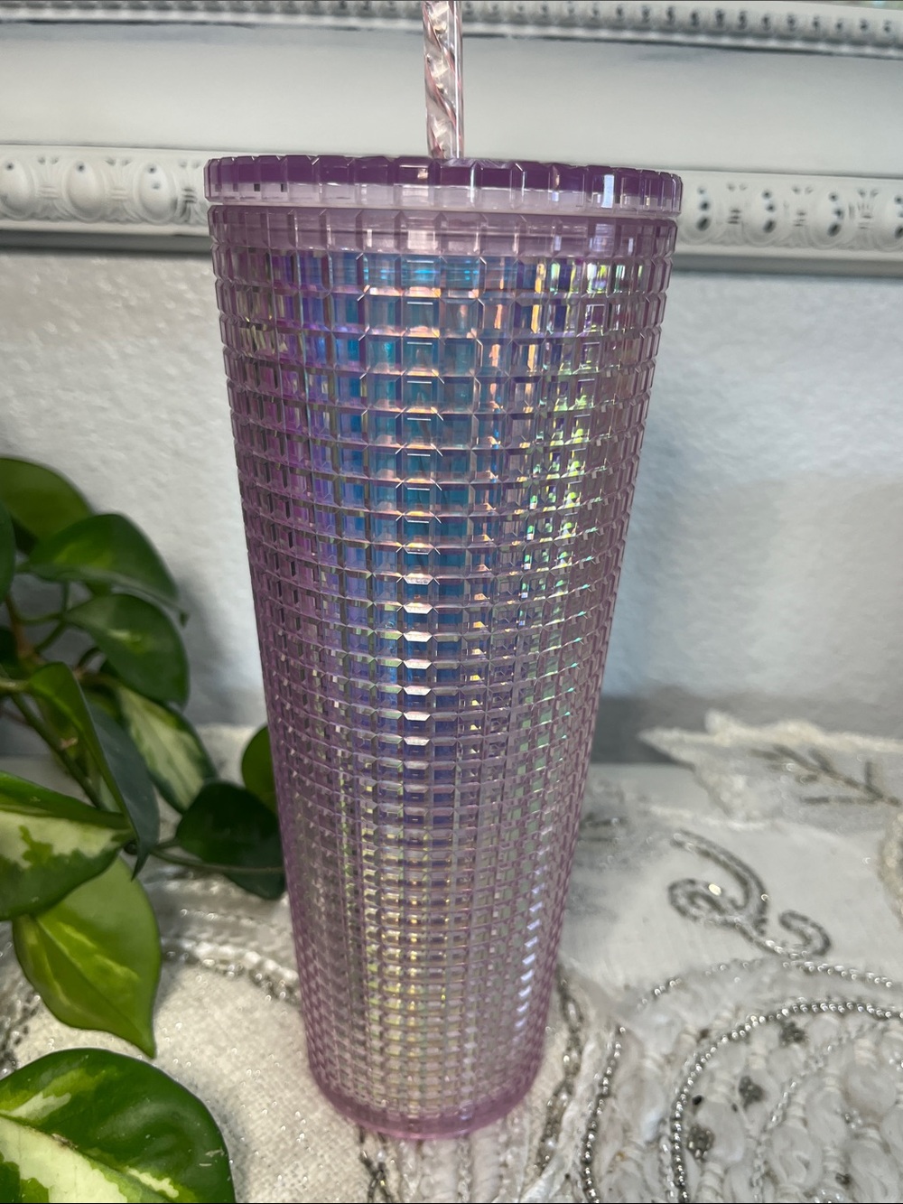 Starbucks Purple Iridescent Grid Cold Cup Tumbler 24 oz NWOT - Picture 7 of 10
